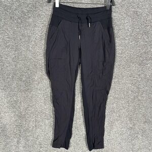 Lululemon Jogger Pants Womens 6? Black Woven Ribbed Waist Cargo Pockets Athletic